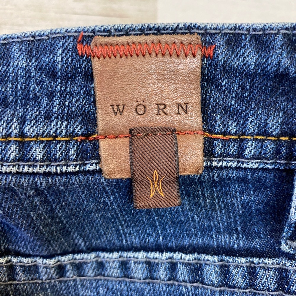 WORN Aged Denim Jeans Men 36x34 Blue Denim Straight Designer Streetwear - Picture 7 of 16